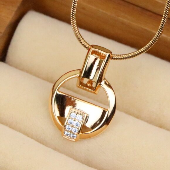 "Rose Gold Circle Pendant with Geometric Design and CZ Accents, XPPT1398 - Picture 1 of 13